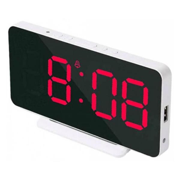 фото Часы настольные будильник, термометр, зеркало, красный led дисплей/белый корпус (brsos002wr bandrate smart