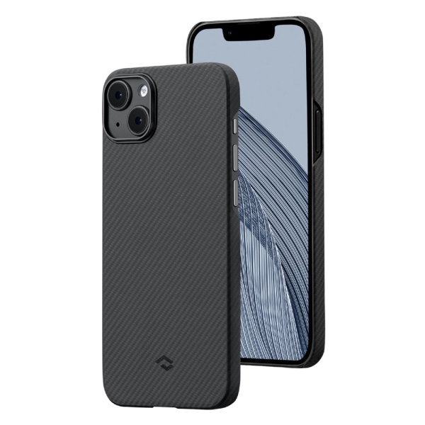 фото Чехол magez case 3 для iphone 14, кевлар, узкое плетение, черный/серый (ki1401a) pitaka