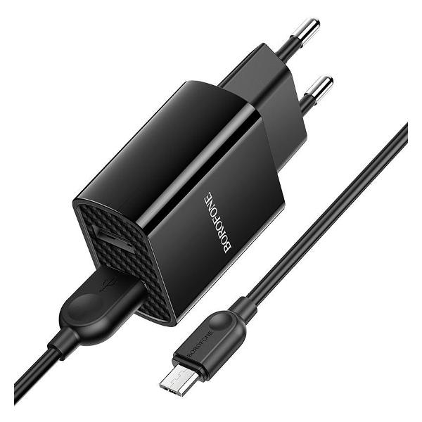 фото Сетевое зарядное устройство usb 2.0 тип a-microusb 2.0, 2100 ма black (ba53abkm) borofone