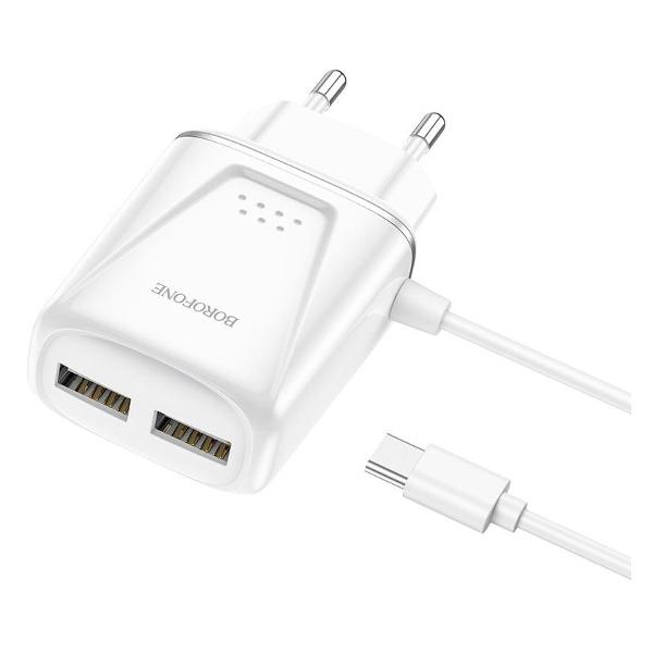 фото Сетевое зарядное устройство lightning-usb a, 2100 ма white (ba50abki) borofone