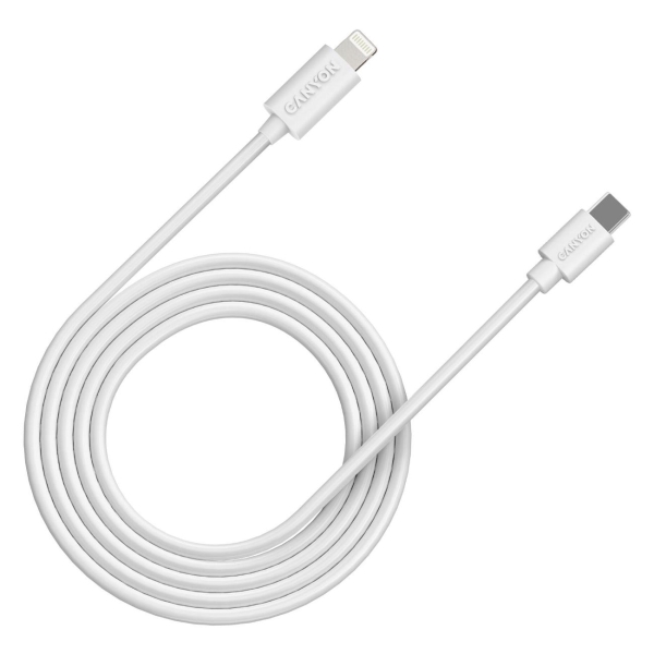 фото Кабель usb-c/lightning pd 20w white (cne-cfi12w) canyon