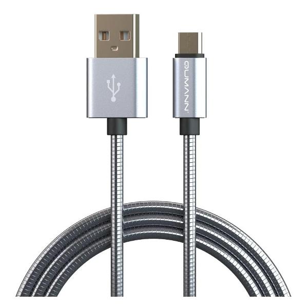 фото Кабель usb/microusb, 2,4 а, 1 м, металлическая оплетка, серебристый (20101) qumann