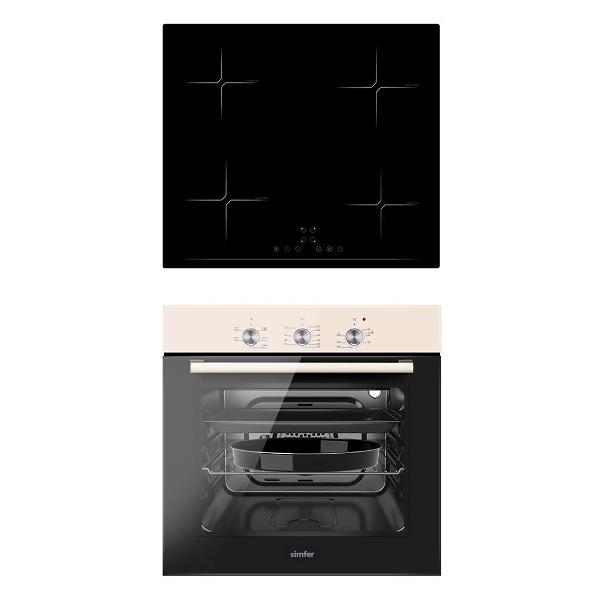 фото Комплект встраиваемой бытовой техники варочная панель + духовой шкаф, черный/бежевый (s65r003) simfer