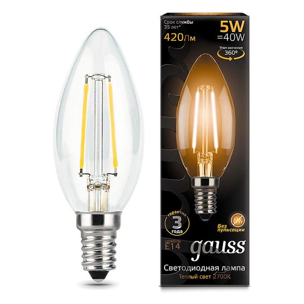 фото Светодиодная лампа filament "свеча" 5w 420lm 2700к е14 (103801105) gauss