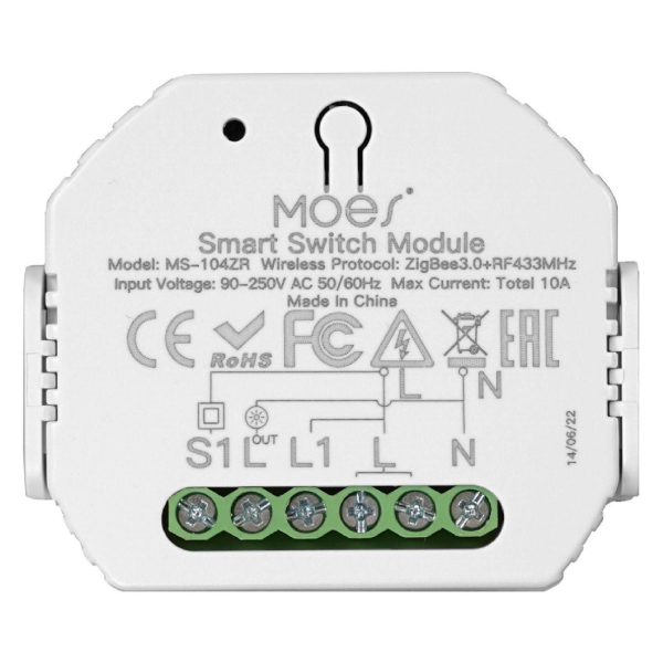 фото Умное реле switch module wi-fi zigbee rf 2 канала, without neutral (ms-104zr) moes
