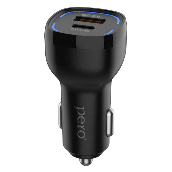 фото Автомобильное зарядное устройство ac05 usb-a qc3.0 + usb-c pd, 38w black (aс05bl) pero