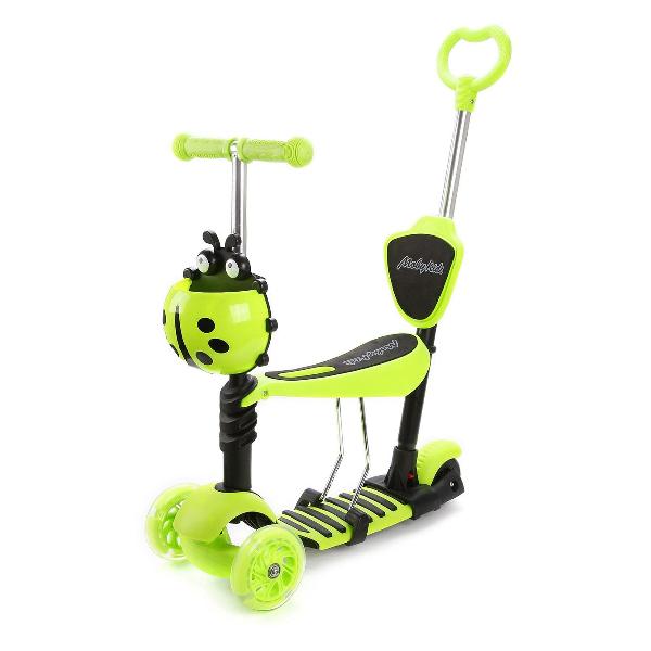 фото Самокат божья коровка 3 в 1, светящиеся колеса, зеленый (641274) moby-kids