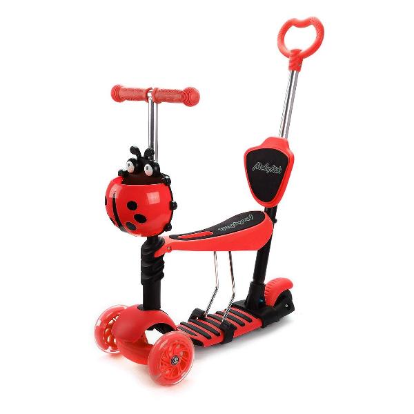 фото Самокат божья коровка 3 в 1, светящиеся колеса, красный (641275) moby-kids