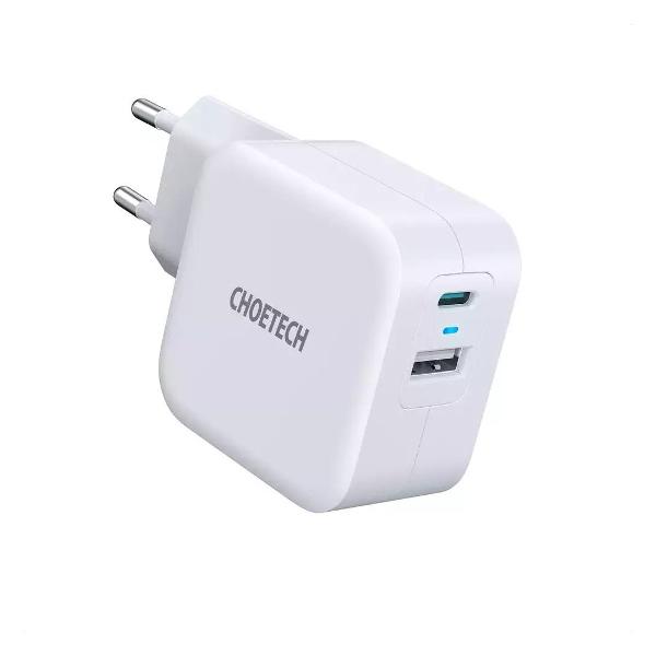 фото Сетевое зарядное устройство usb type-c + usb-a qc3.0, 38 вт, белое (pd5002-eu) choetech