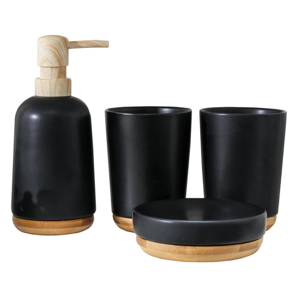 фото Набор для ванной "эко", мыльница + дозатор для мыла + 2 стакана, черный, 4 предмета (6851677) сималенд