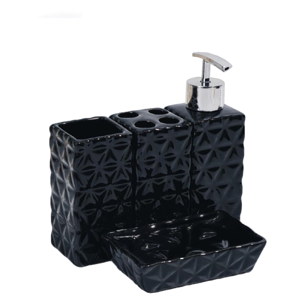фото Набор для ванной "ромбы", дозатор + мыльница + 2 стакана, черный, 4 предмета (3171216) сималенд