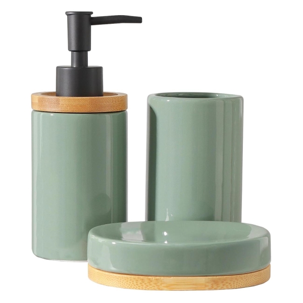 фото Набор для ванной "джуно", мыльница + дозатор для мыла + стакан, зеленый, 3 предмета (7500336) savanna