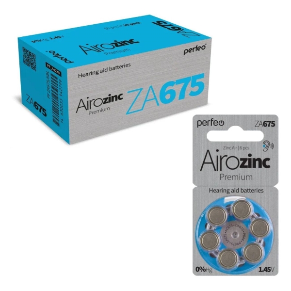 фото Батарейки для слуховых аппаратов airozinc premium za675, 60 шт (pf_a4279) perfeo