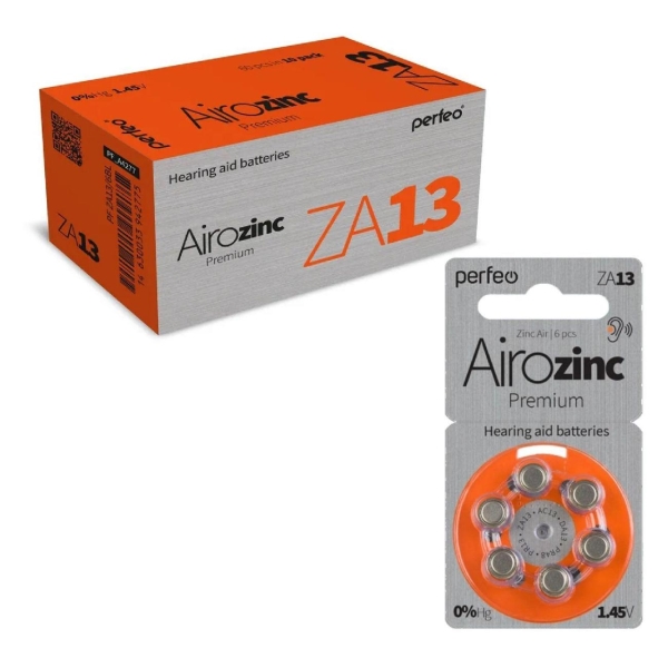 фото Батарейки для слуховых аппаратов airozinc premium za13, 60 шт (pf_a4277) perfeo