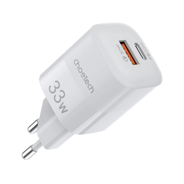 фото Сетевое зарядное устройство 33 вт usb-с + usb-a pd/pps white (pd5006-eu-wh) choetech