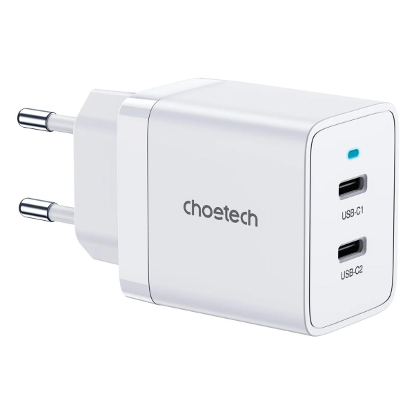 фото Сетевое зарядное устройство 40 вт 2xusb-c pd/pps white (q5006-eu-wh) choetech