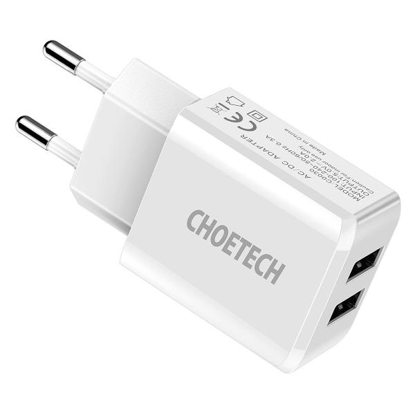 фото Сетевое зарядное устройство travel 10 вт 2xusb-a white (c0030eu-wh) choetech