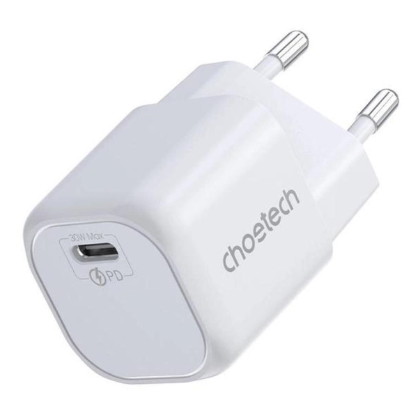 фото Сетевое зарядное устройство travel gan 30 вт usb-с pd white (pd5007-eu-wh) choetech