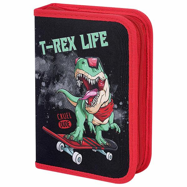 фото Пенал t-rex life, 1 отделение, 2 откидные планки, полиэстер, 20х14 см, черный (271513) пифагор