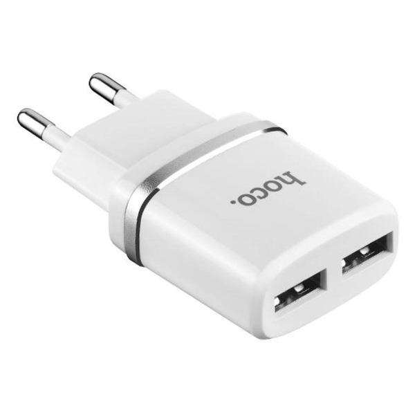 фото Сетевое зарядное устройство c12 2xusb 2.4а white (47759) hoco