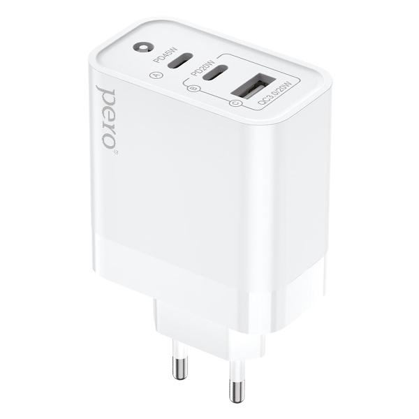 фото Сетевое зарядное устройство тс17w, usb-a qc 3.0 + usb-c pd + usb-c pd, 65w white pero