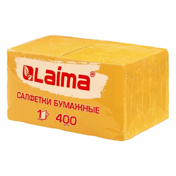 фото Салфетки бумажные big pack, 100% целлюлоза, 24х24 см, жёлтые, 400 шт (114726) laima