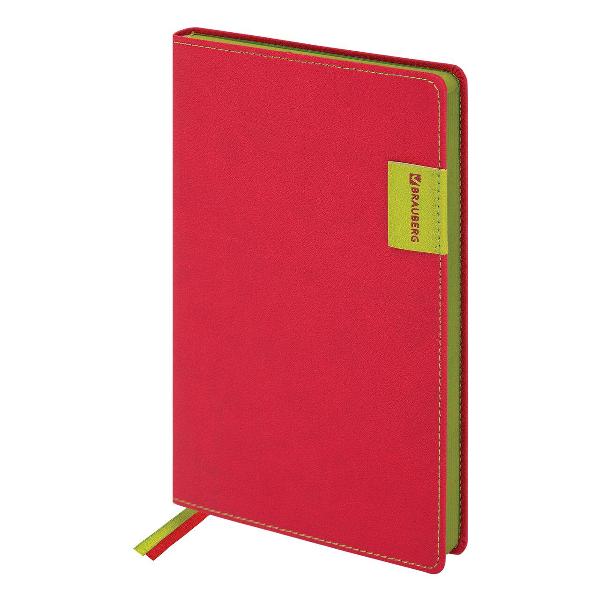 фото Ежедневник aim, а5, недатированный, под кожу, 138х213 мм, 136 листов, красный (113422) brauberg