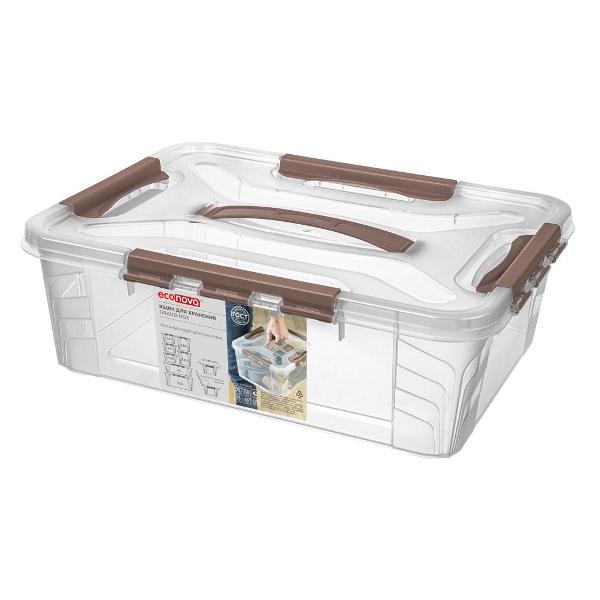 фото Ящик для хранения grand box, с замками и ручкой, 390х290х124 мм, 10 л, коричневый (32003-01) econova