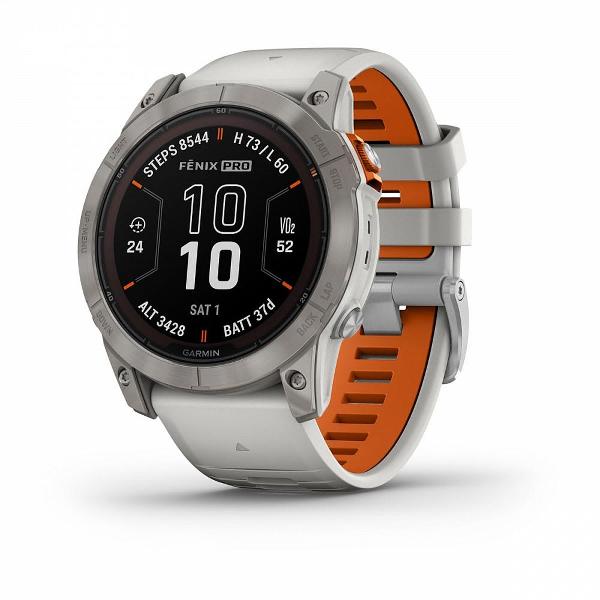 фото Смарт-часы fenix 7x pro sapphire solar edition titanium with fog gray/ember orange band (010-02778-14) garmin