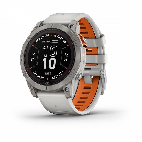 фото Смарт-часы fenix 7 pro sapphire solar edition titanium with fog gray/ember orange band (010-02777-20) garmin