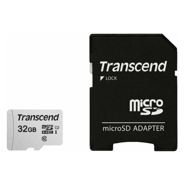 фото Карта памяти 300s microsdhc 32gb class 10 uhs-i u1 95/45mb/s + адаптер transcend