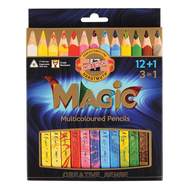 фото Карандаши цветные magic, трехгранные, грифель 5,6 мм, с многоцветным грифелем, 13 шт (181009) koh-i-noor