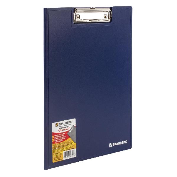 фото Папка-планшет contract, а4, с прижимом, крышкой, 315х230 мм, синяя (223488) brauberg