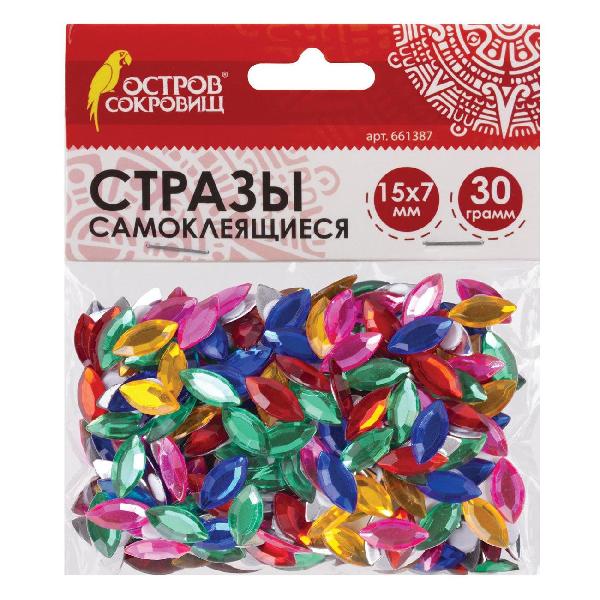 фото Стразы самоклеящиеся "лодочка", 15х7 мм, 30 г, 5 цветов (661387) остров сокровищ