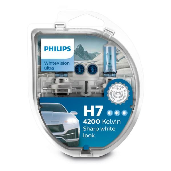 фото Автомобильные лампы h7 12v + w5w 55w whitevision ultra, 2 шт (12972whvsm) philips