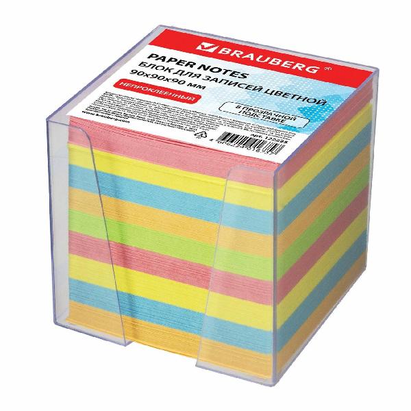 фото Блок для записей в прозрачной подставке, куб 9х9х9 см, цветной (122225) brauberg