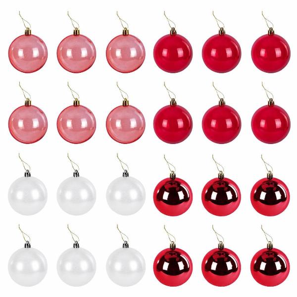 фото Набор ёлочных шаров eden colors, пластик, 5 см, красный/жемчужный, 24 шт (591978) золотая сказка