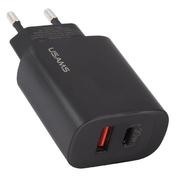 фото Сетевое зарядное устройство us-cc121 t35, usb qc 3.0 + pd 3.0 20w fast charger, черное (cc121tc02) usams