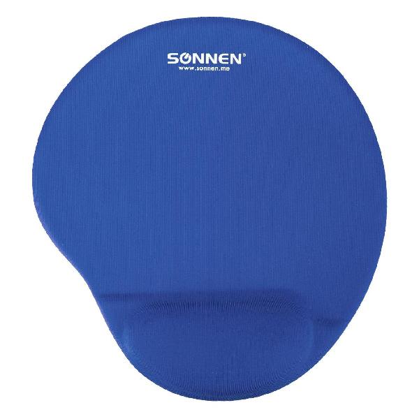 фото Коврик для мыши s-1, с подушкой под запястье, полиуретан/лайкра, 25х22 см, синий (513300) sonnen