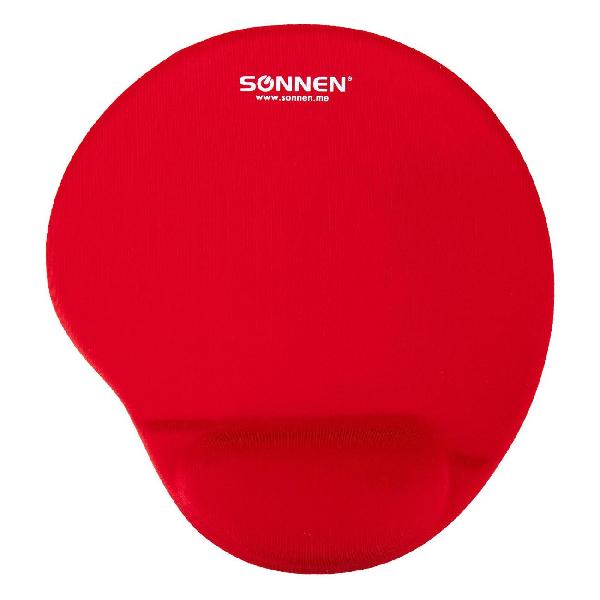 фото Коврик для мыши s-1, с подушкой под запястье, полиуретан/лайкра, 25х22 см, красный (513301) sonnen