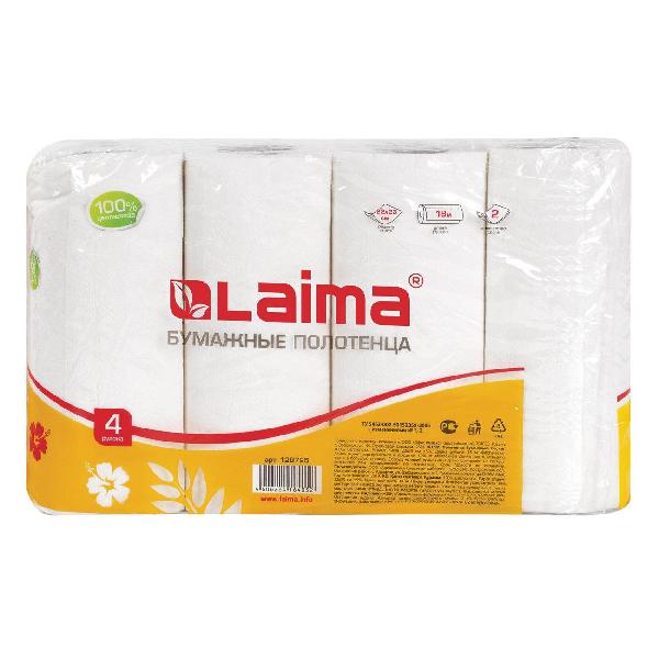 фото Бумажные полотенца 2-х слойные, 22х23 см, 4х18 м, белые (128725) laima