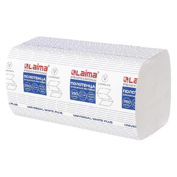 фото Бумажные полотенца h3 universal white plus, 1-слойные, v-сложение, 23х23 см, 15 пачек х 250 листов, белые (111343) laima