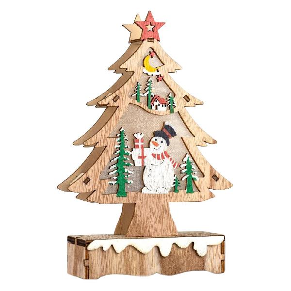 фото Светодиодная фигурка "елочка со снеговиком", 6 led, 2хааа, деревянная, 20х12х5 см, свечение теплое белое (6117383) luazon-lighting