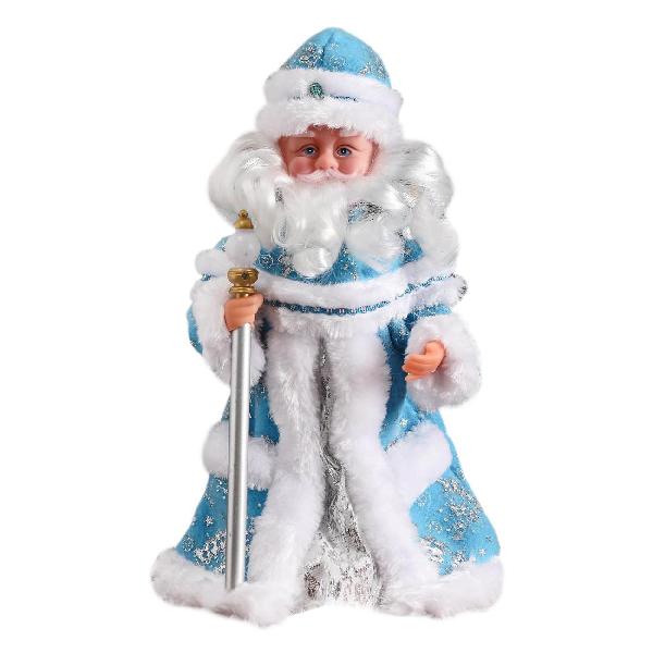 фото Декоративная фигура "дед мороз с фонариком на посохе и узорами на шубке", двигается, 30 см, голубой (7856732) зимнее волшебство