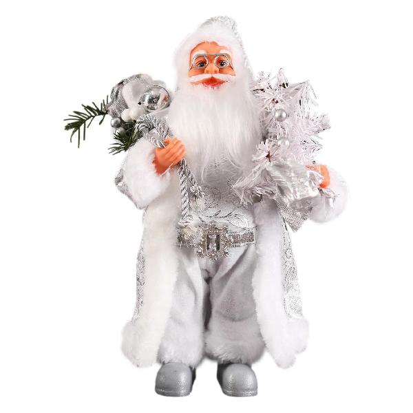 фото Декоративная фигура "дед мороз в высоком колпачке, в ремешке и с мешком", 30 см, серебристый/белый (7856748) зимнее волшебство