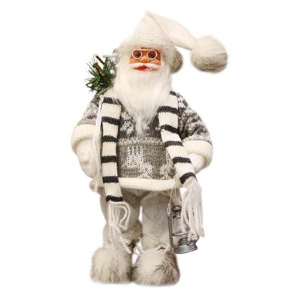 фото Декоративная фигура "дед мороз в полосатом шарфе и с фонариком", 30 см, серый/белый (7856749) зимнее волшебство