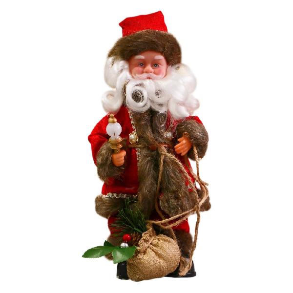 фото Декоративная фигура "дед мороз в кафтане с пуговицами и с мешком", двигается, 30 см, красный/коричневый (7856738) зимнее волшебство