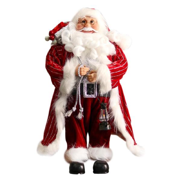 фото Декоративная фигура "дед мороз в полосатой шубе, с фонариком и подарками", 47 см, белый/красный (7856769) зимнее волшебство