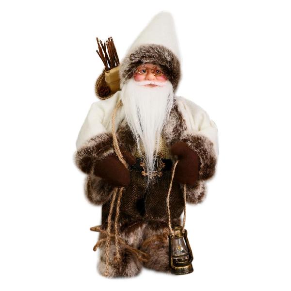 фото Декоративная фигура "дед мороз в пушистом колпачке, с фонариком и подарками", двигается, 28 см, серый/белый (7856744) зимнее волшебство