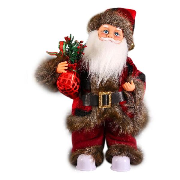 фото Декоративная фигура "дед мороз в меховом красном костюмчике, с мешком", двигается, 11х30 см (6938376) зимнее волшебство